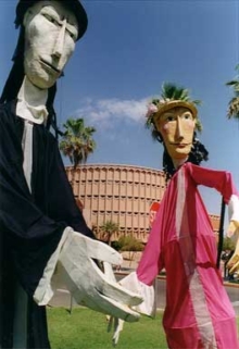 Two giant Puppets created by Sara Peattie.