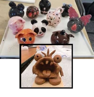 Photo of finished kids clay projects.