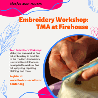 Embroidery Workshop for Teens, in partnership with the Tampa Museum of Art.