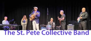 The St. Pete Collective Band onstage performing.